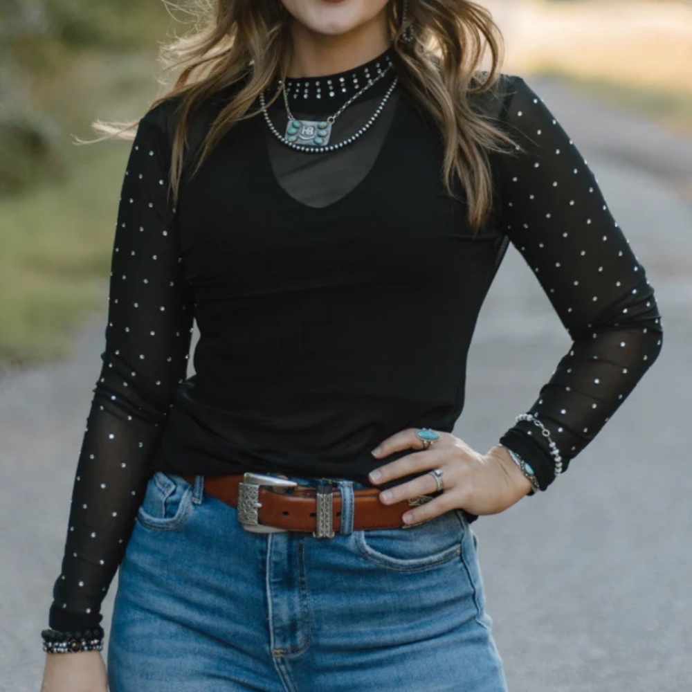 Stars At Night Mesh Rhinestone Top